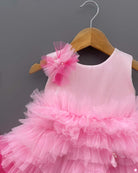 Girls fully ruffled sleeveless party frock - Baby Pink