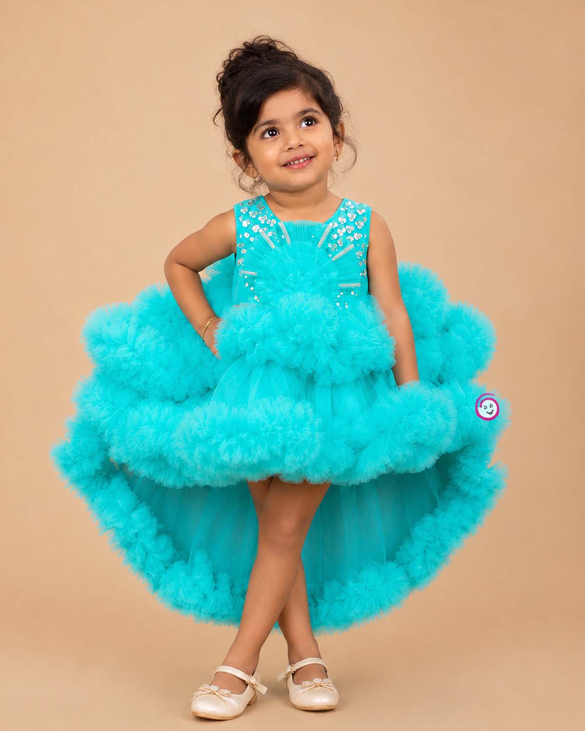 Stylish sequin party frock with bow for girls for birthday, wedding, and reception functions