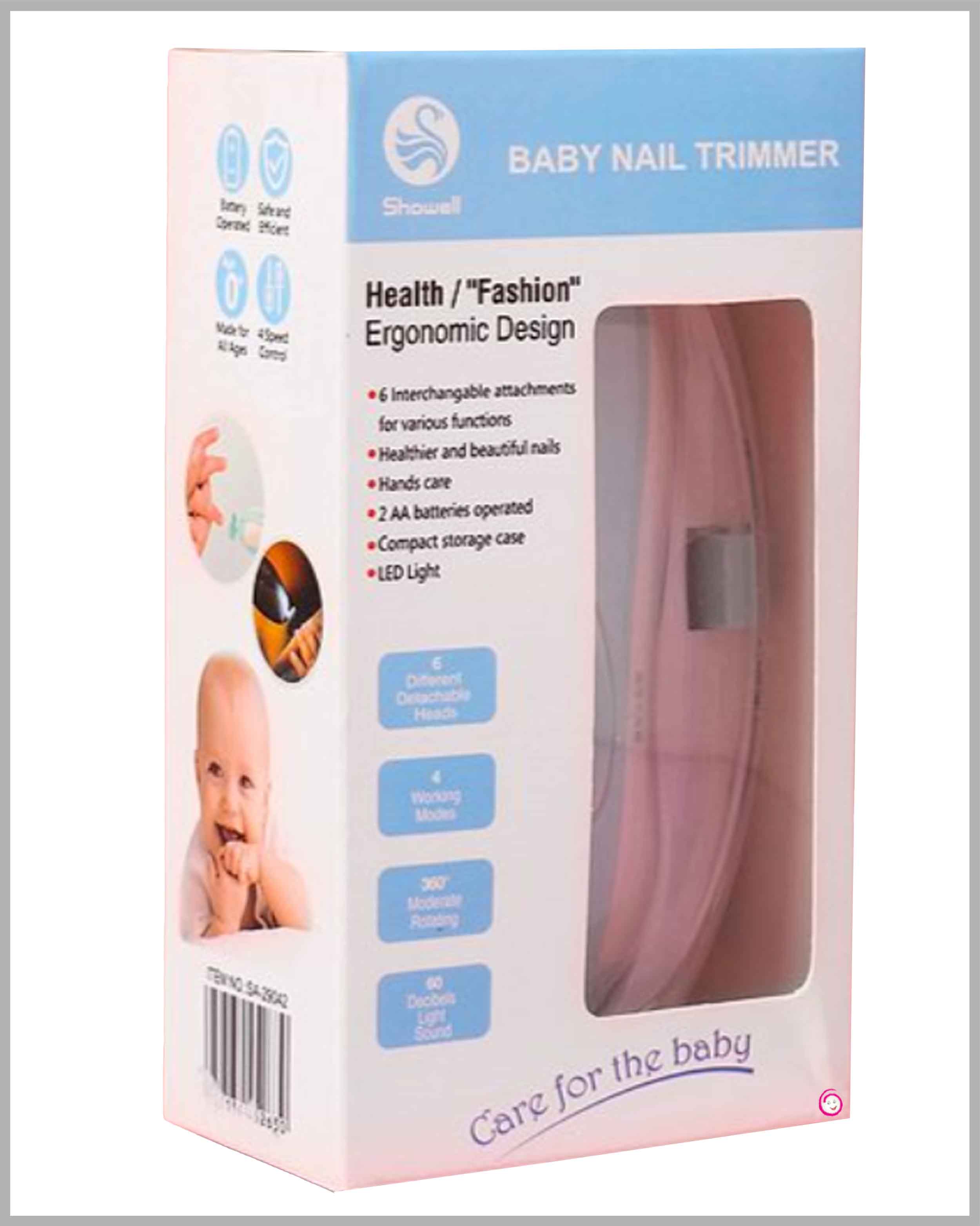 Baby Electric Nail Trimmer with 6 attachment and Led Light - Blue