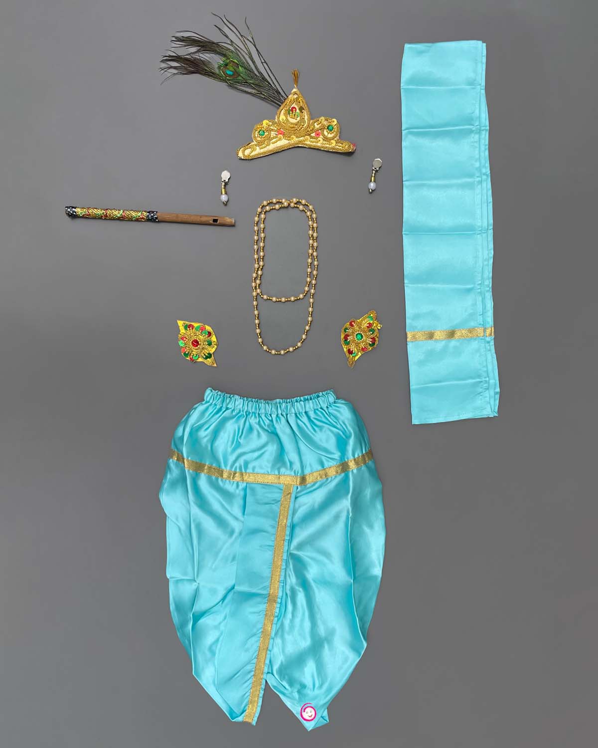 Toddler Krishna dress set with mukut peacock feather flute dhoti and accessories for Janmashtami celebrations