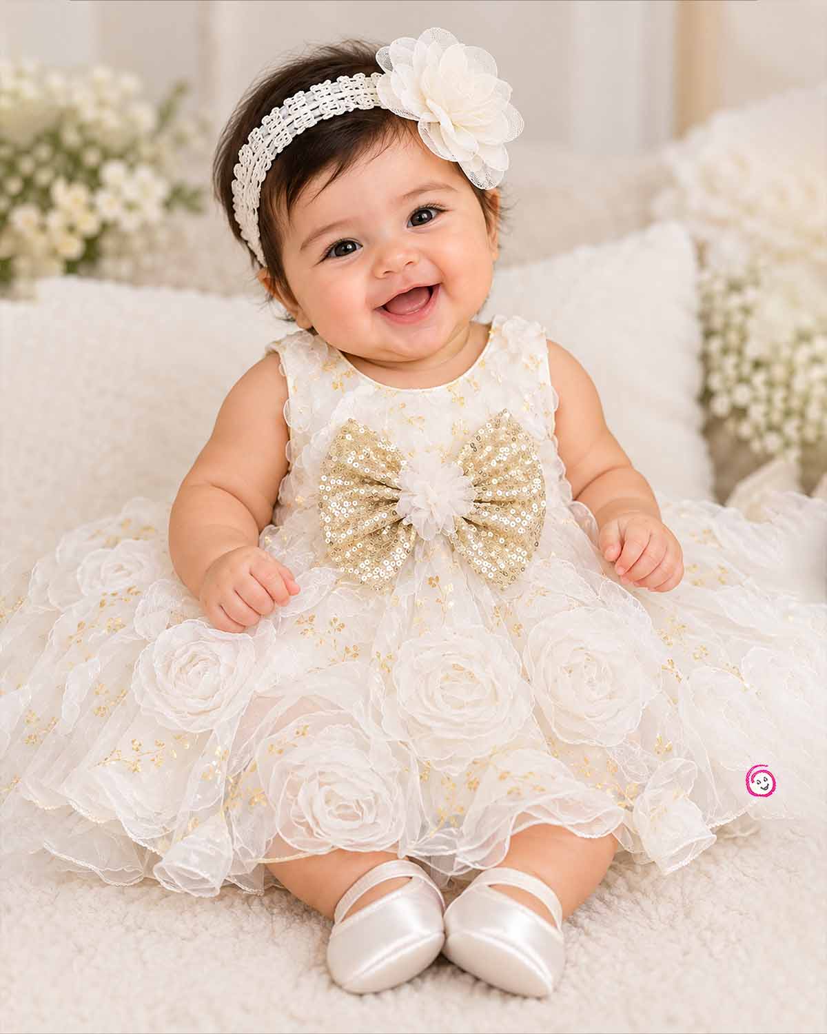 toddler net party frock with sequin bow detail