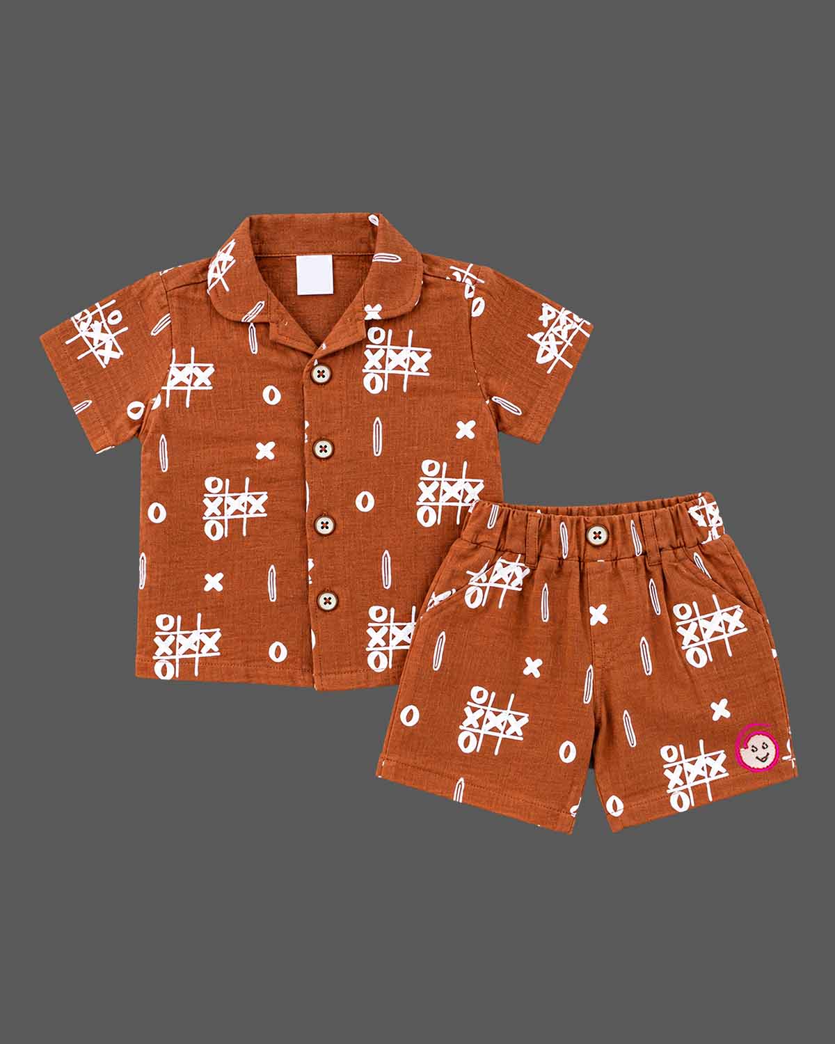 Toddler boy ethnic wear printed shirt and shorts set with camp collar and elastic waist
