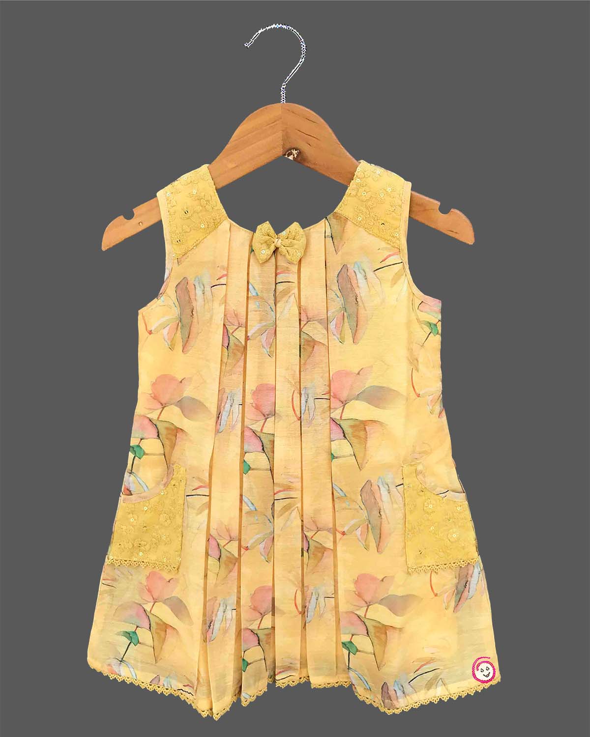 Baby girl floral printed infants frock with bow accent and sequin pockets for birthday western wear