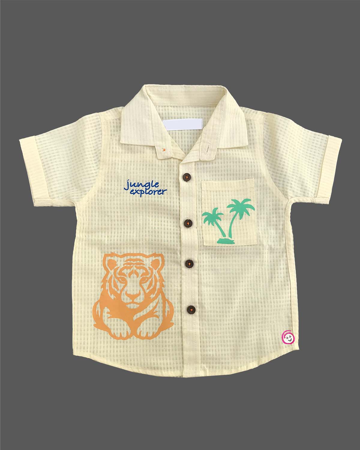 Toddler Boys Casual Outfit: Jungle Tiger Print Collared Shirt paired with Solid Drawstring Cargo Shorts