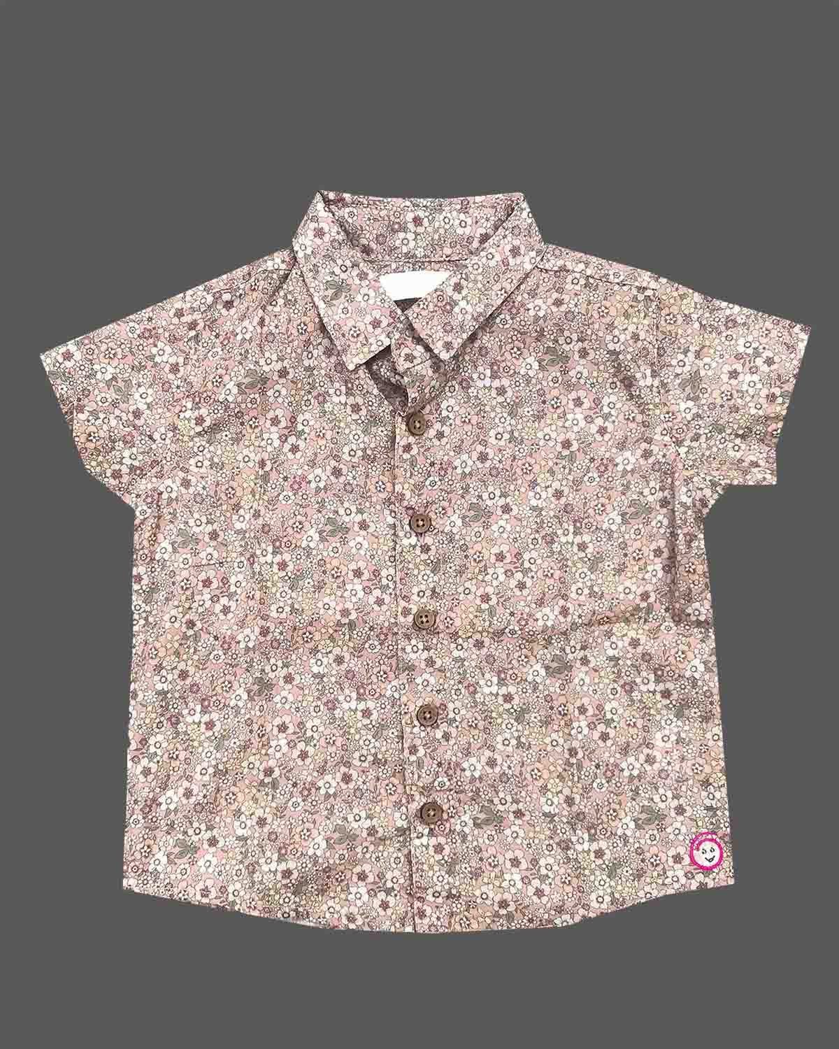 Kids ditsy floral printed cotton short sleeve shirt with button closures for casual outings