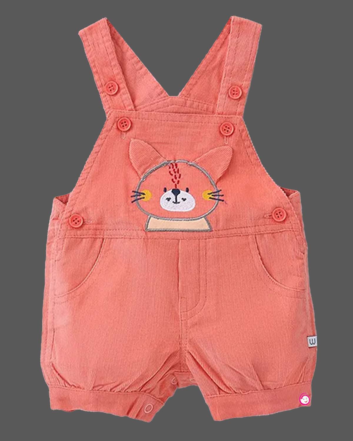 Girls cat embroidered dungaree with half sleeves hearts printed top - Melan