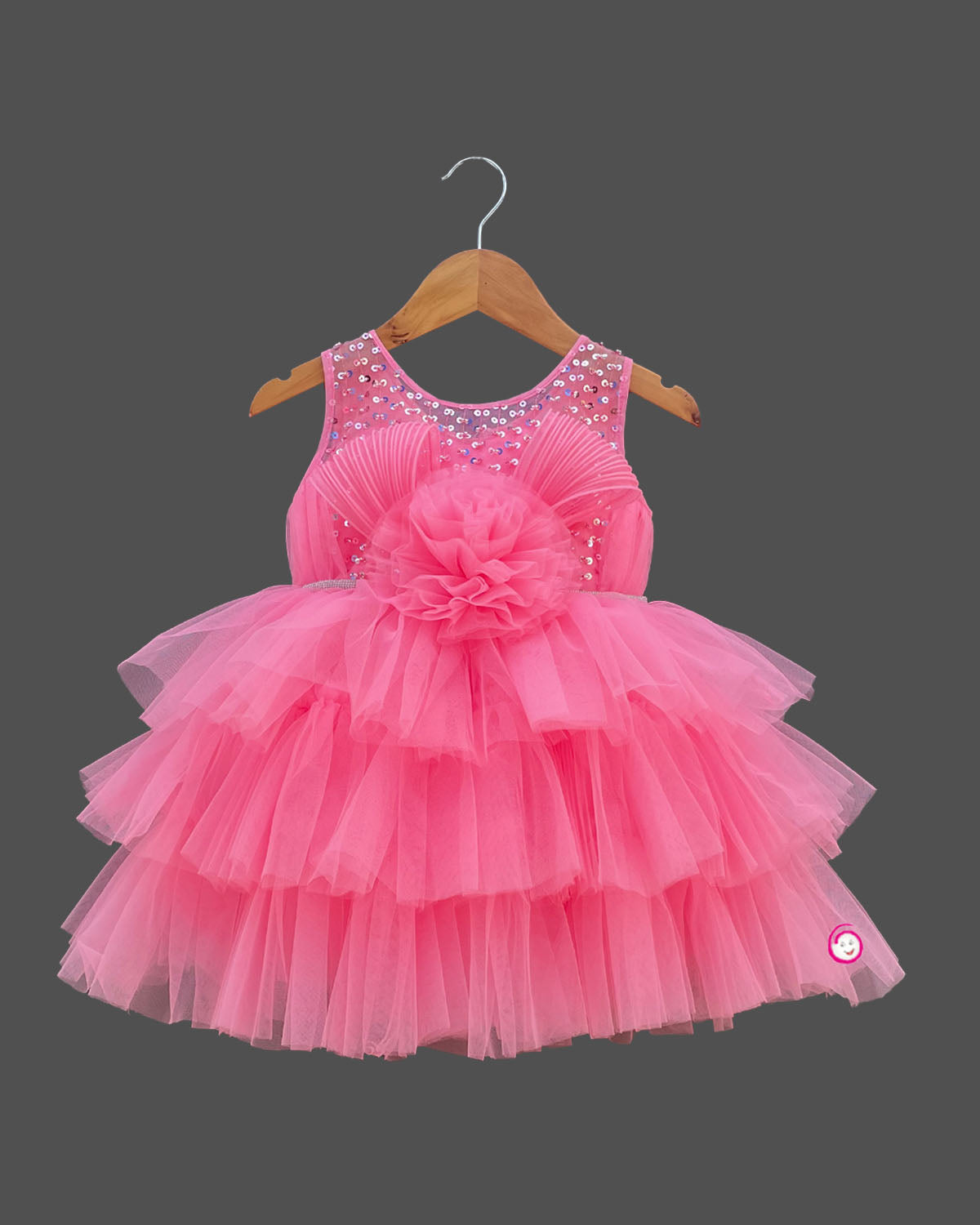Girls design sleeveless partywear frock - Pink