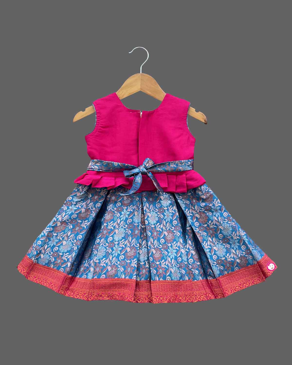 Girls pearls applique with traditional frocks - Dark Pink