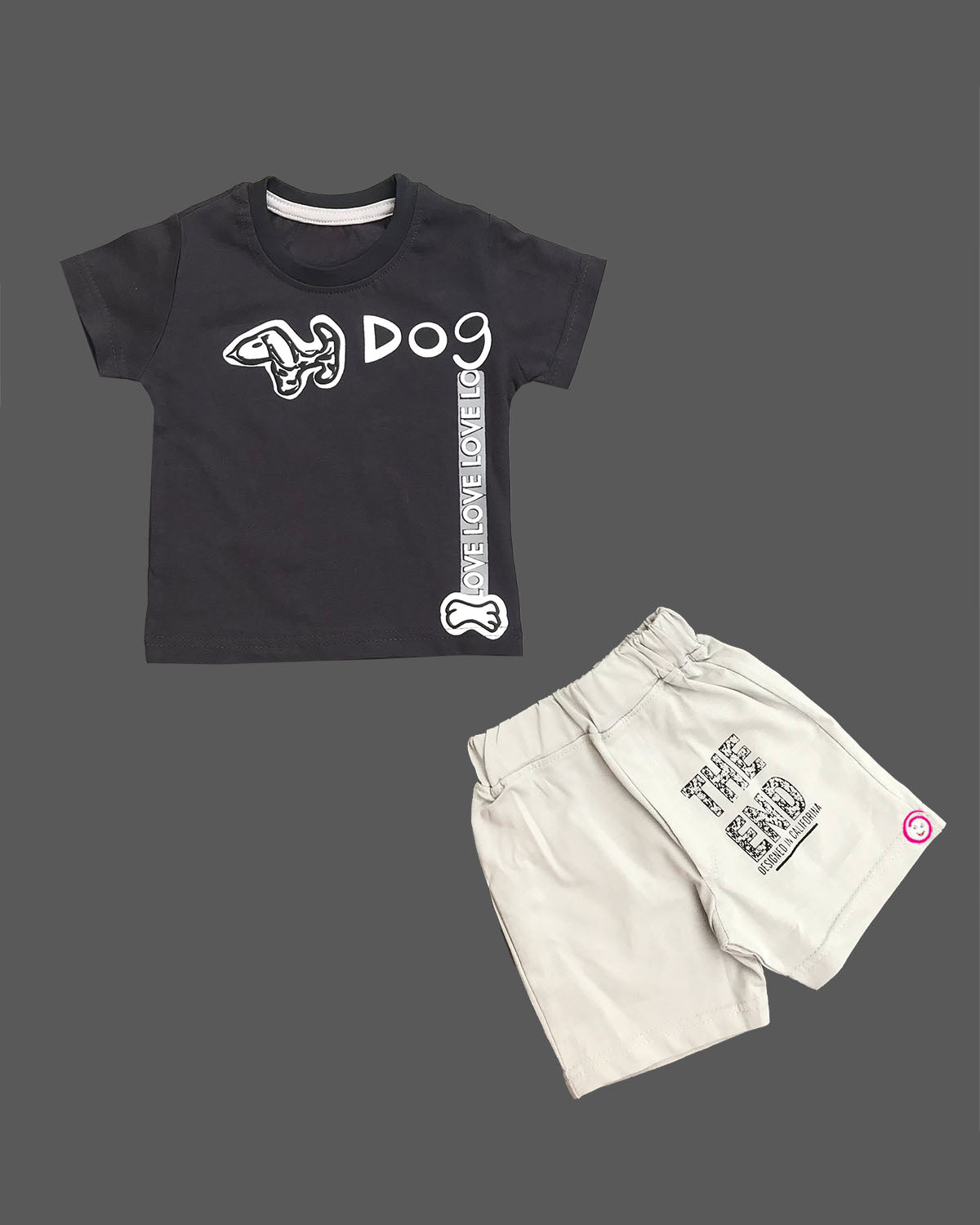 Boys dog printed tee with shorts - Grey