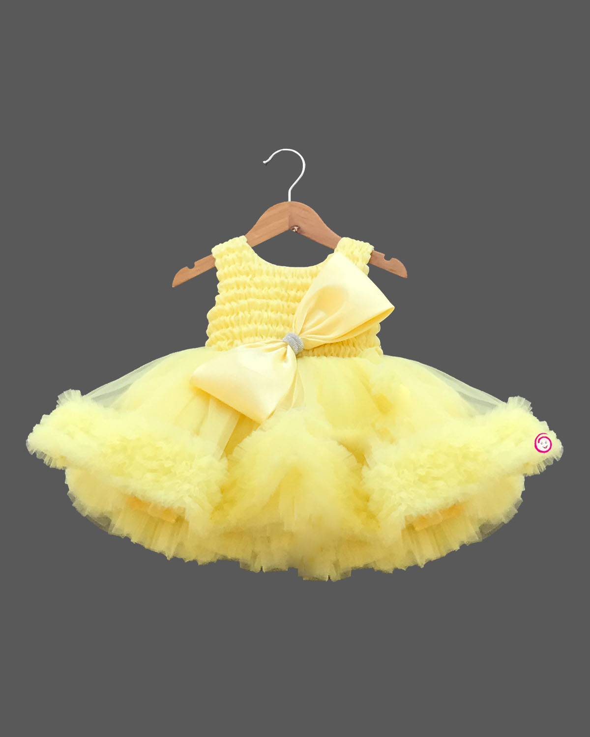 Girls bow design party wear frock - Yellow