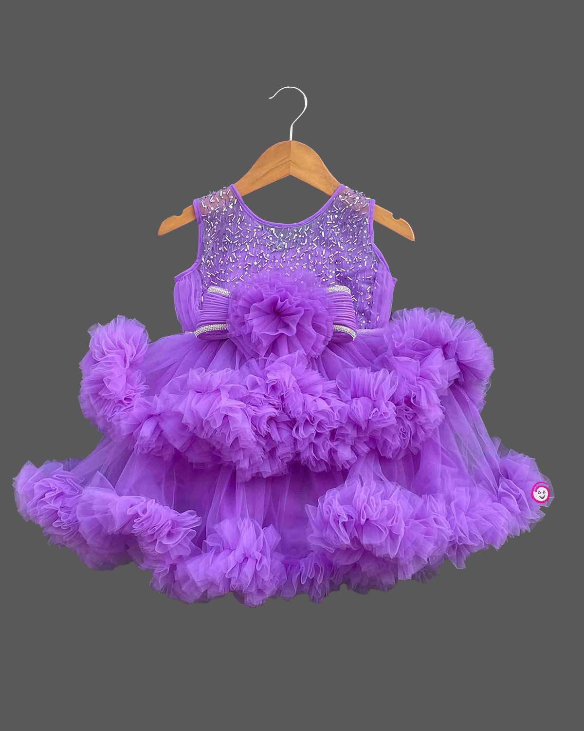 Tiered ruffle tulle baby party wear dress with sequin embellished bodice for girls