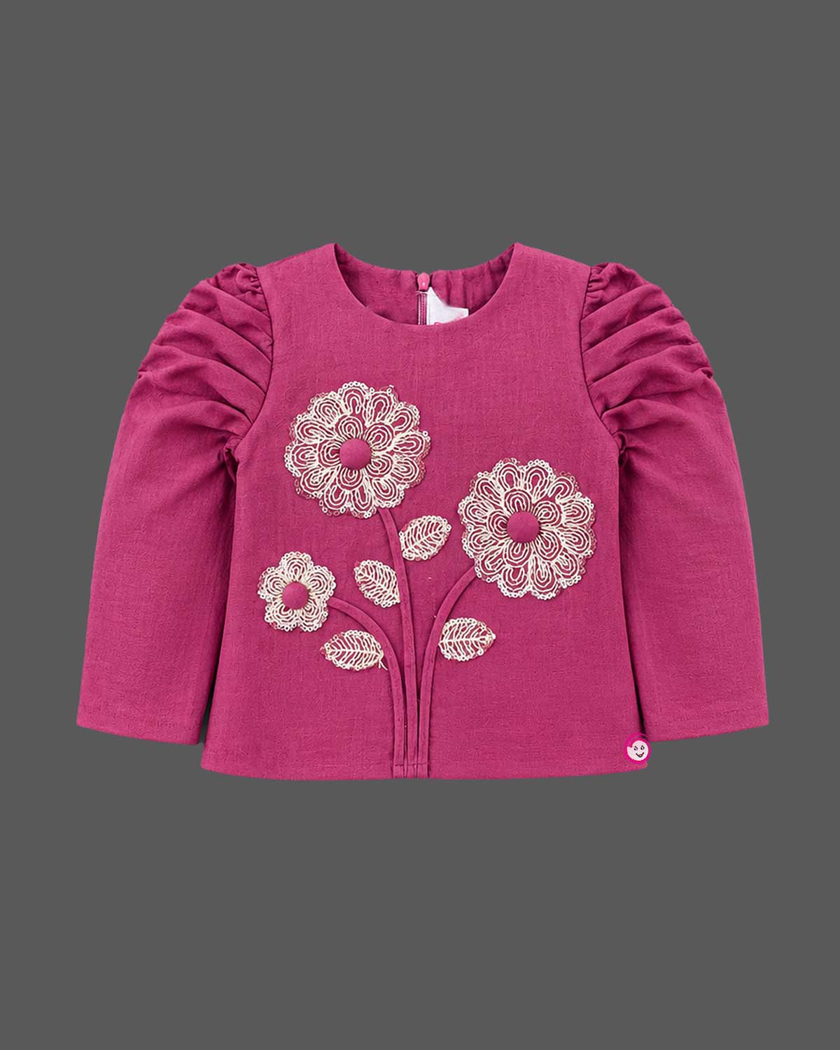 Toddler girl pleated skirt set with floral embroidery and long sleeves for festive wear