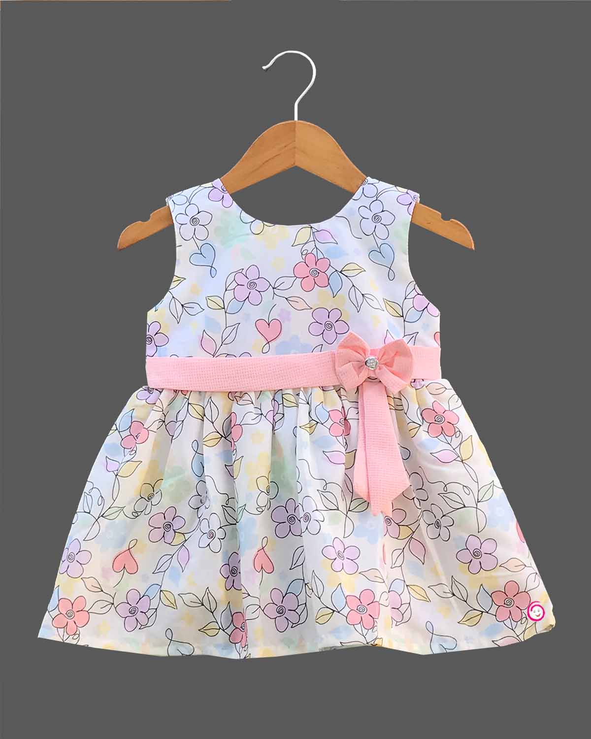 Girls flower printed casual frock - Peach