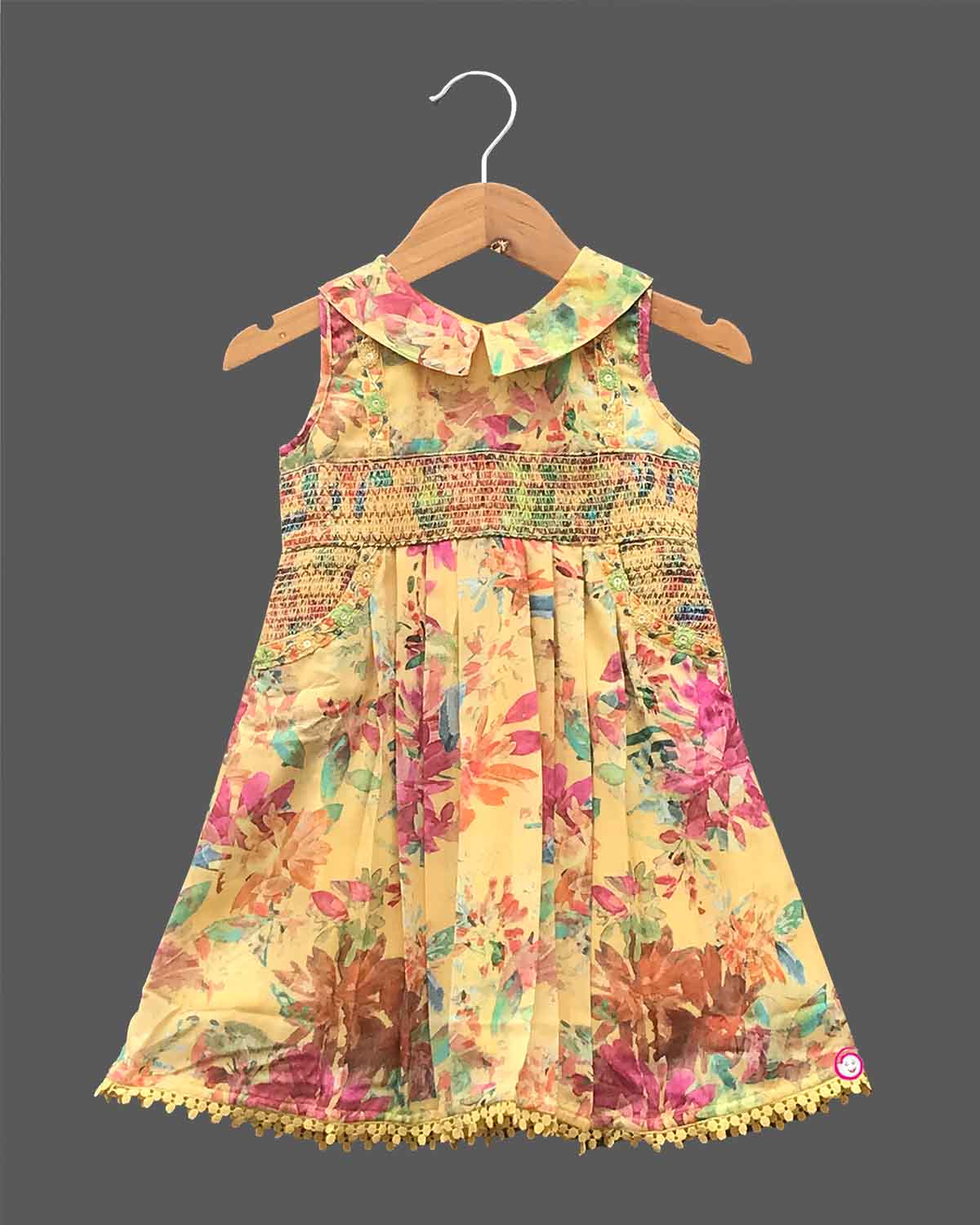 Girls elegant design casual frock - Yellow