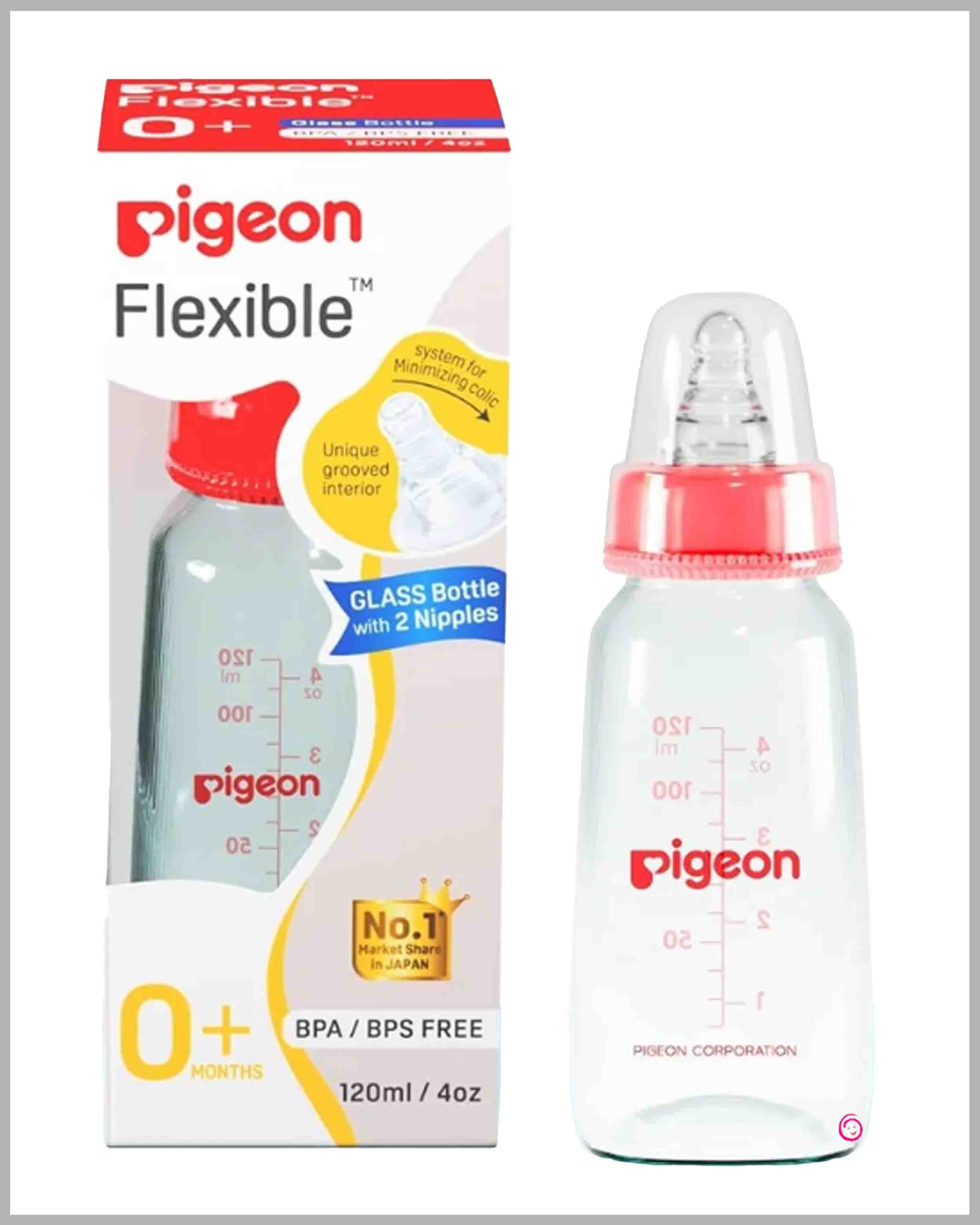 Pigeon Glass Baby Feeding Bottle For 0M+ Red - 120ml