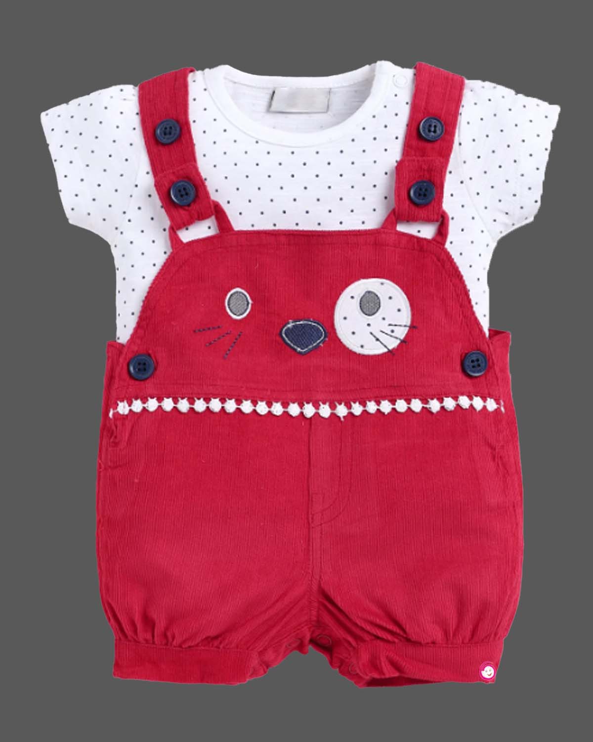 Girls printed half sleeve dungaree set - Red
