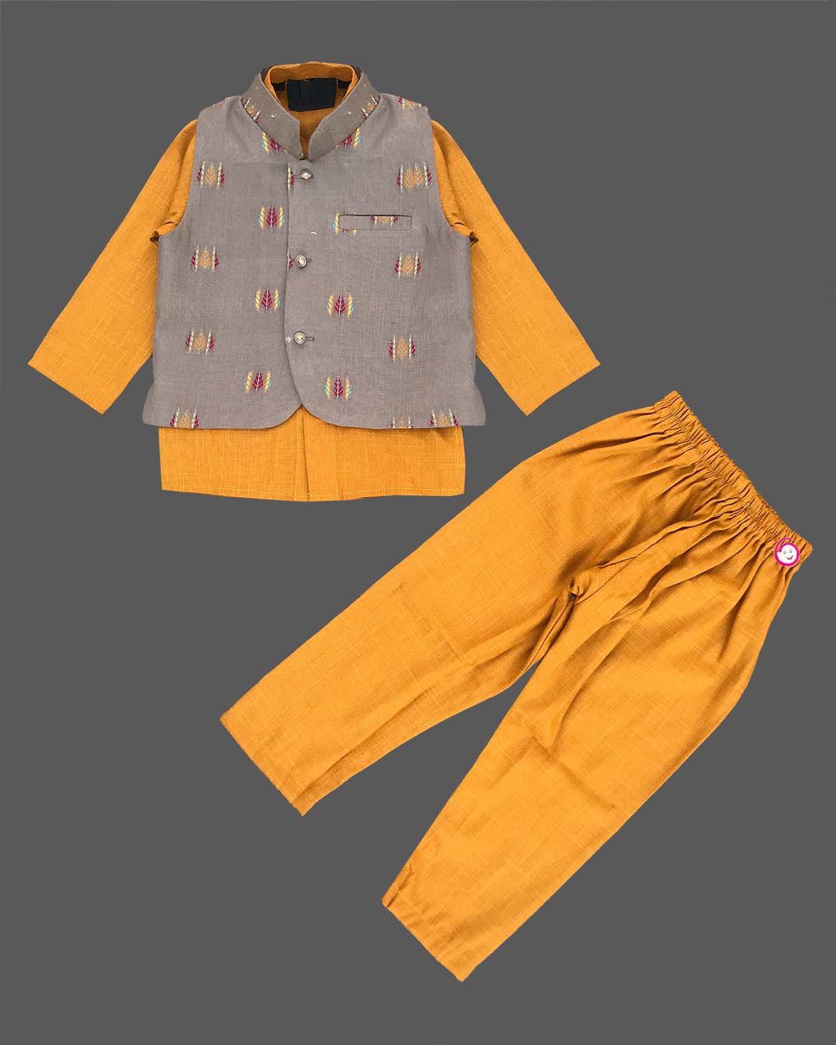 Boys colorful printed modi suit - Musatard