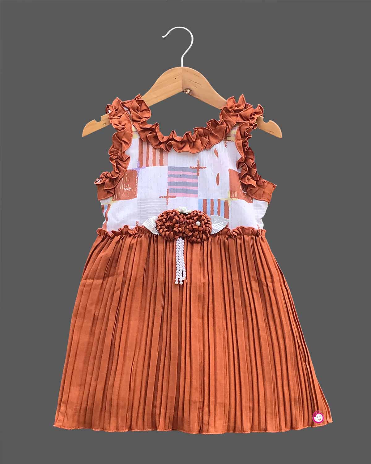 Girls elegant design casual frock - Brown