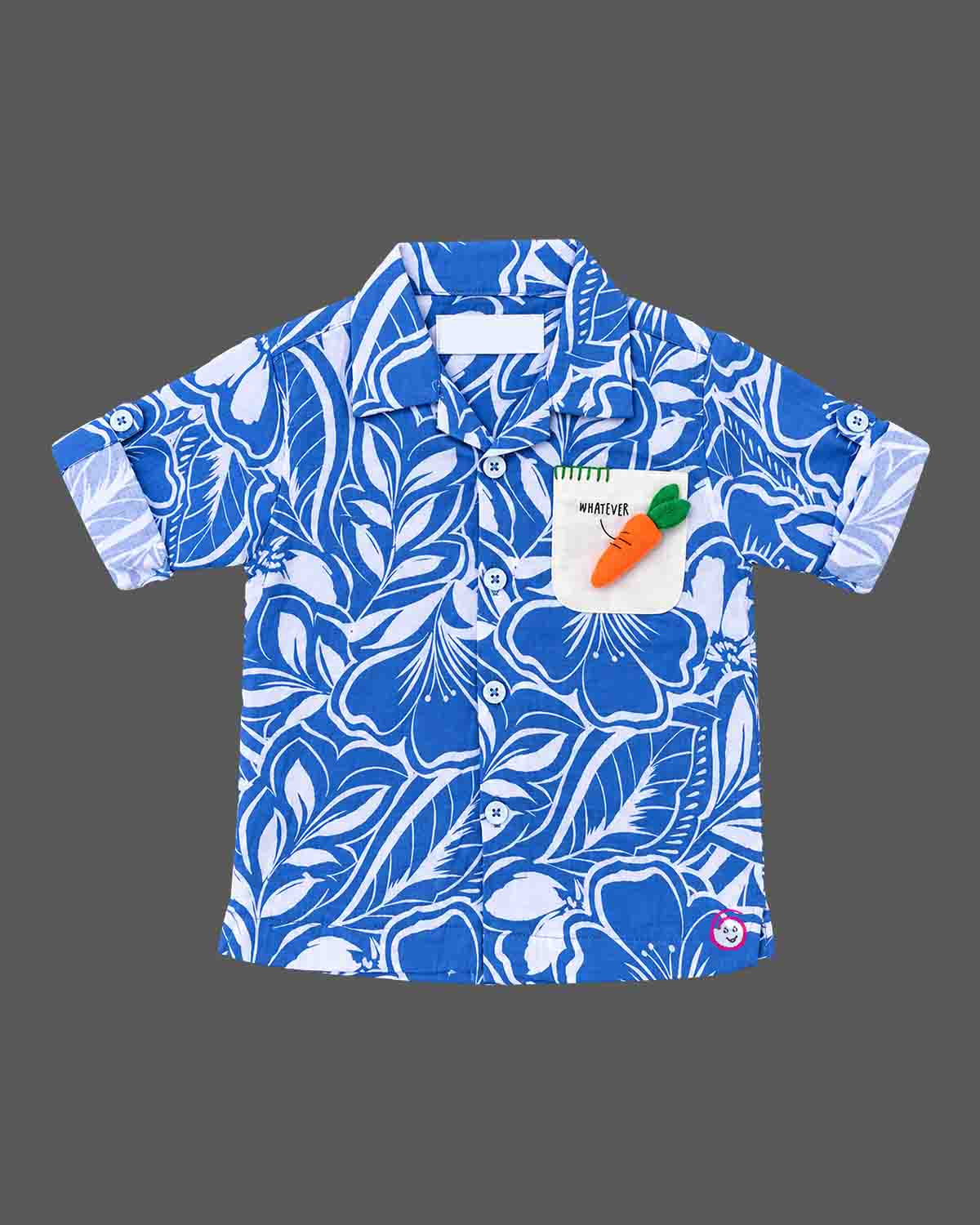 Boys floral printed short sleeve shirt and trousers set featuring patch pocket detail for party wear.