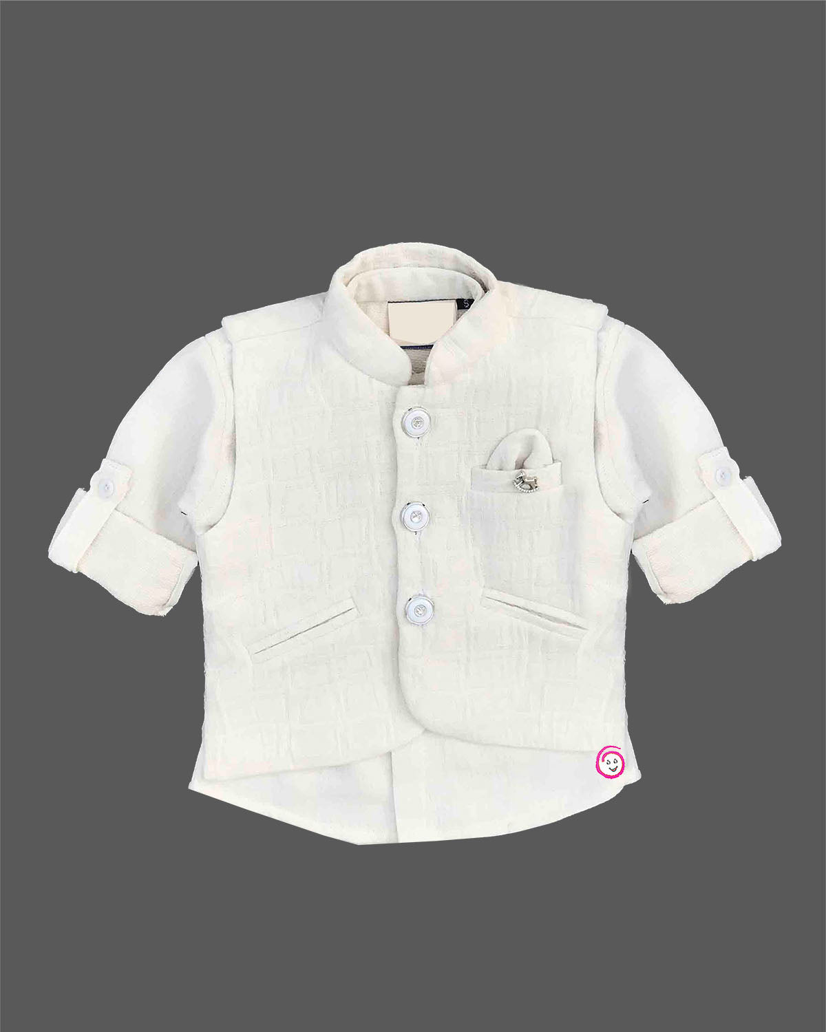 Dapper charmer textured pattern waistcoat suit set with shirt and pant for boys