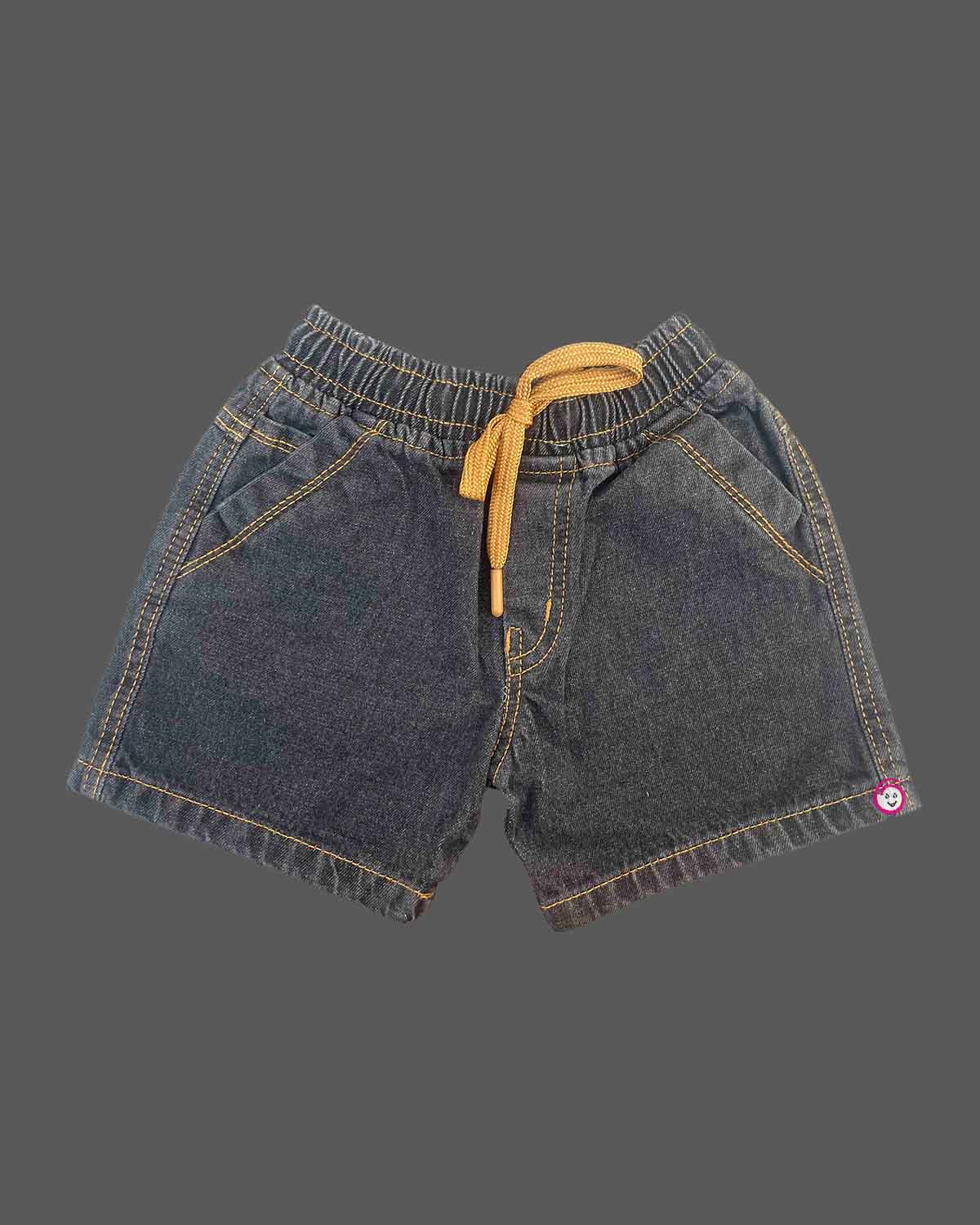 Boys party wear denim shorts with elastic waist and contrast stitching for active toddlers.