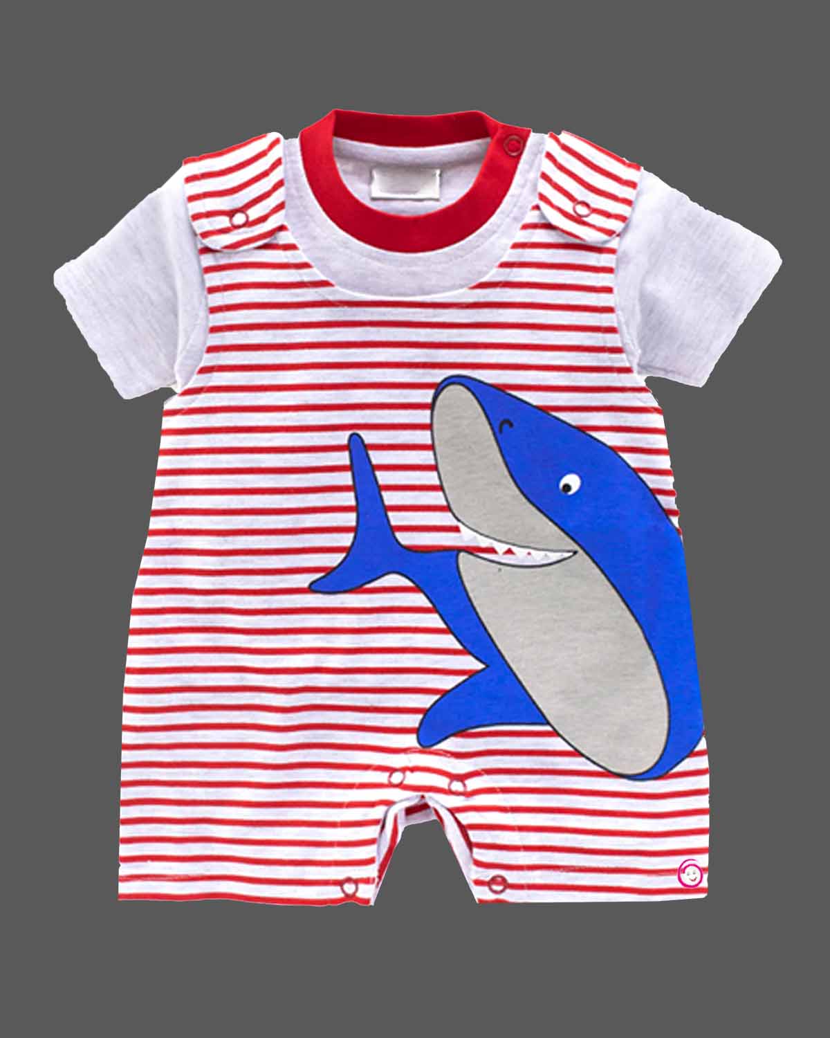 Boys fish printed romper with half sleeve top - Red