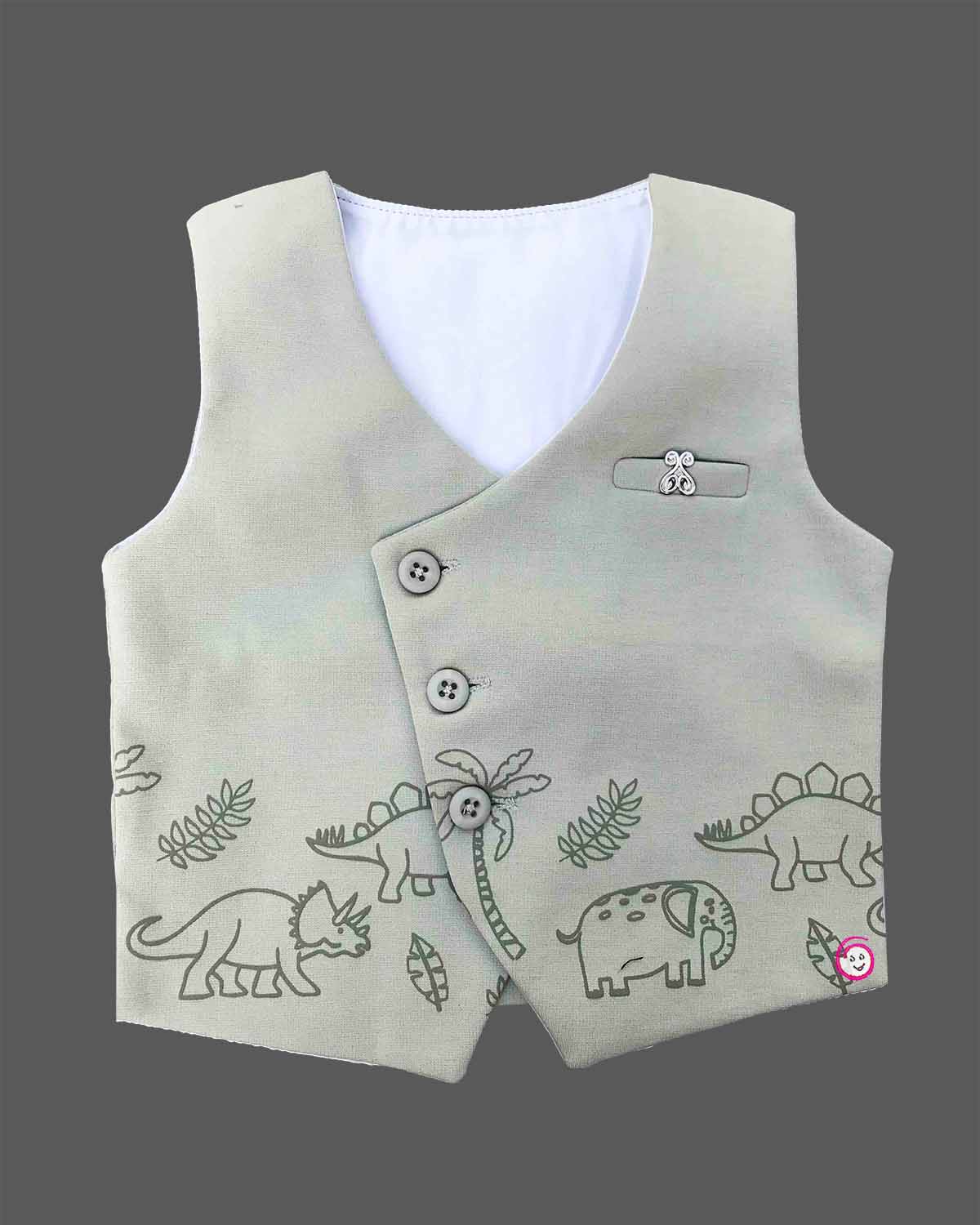 Black and off-white animal printed waistcoat suit set with bow tie for infant boys
