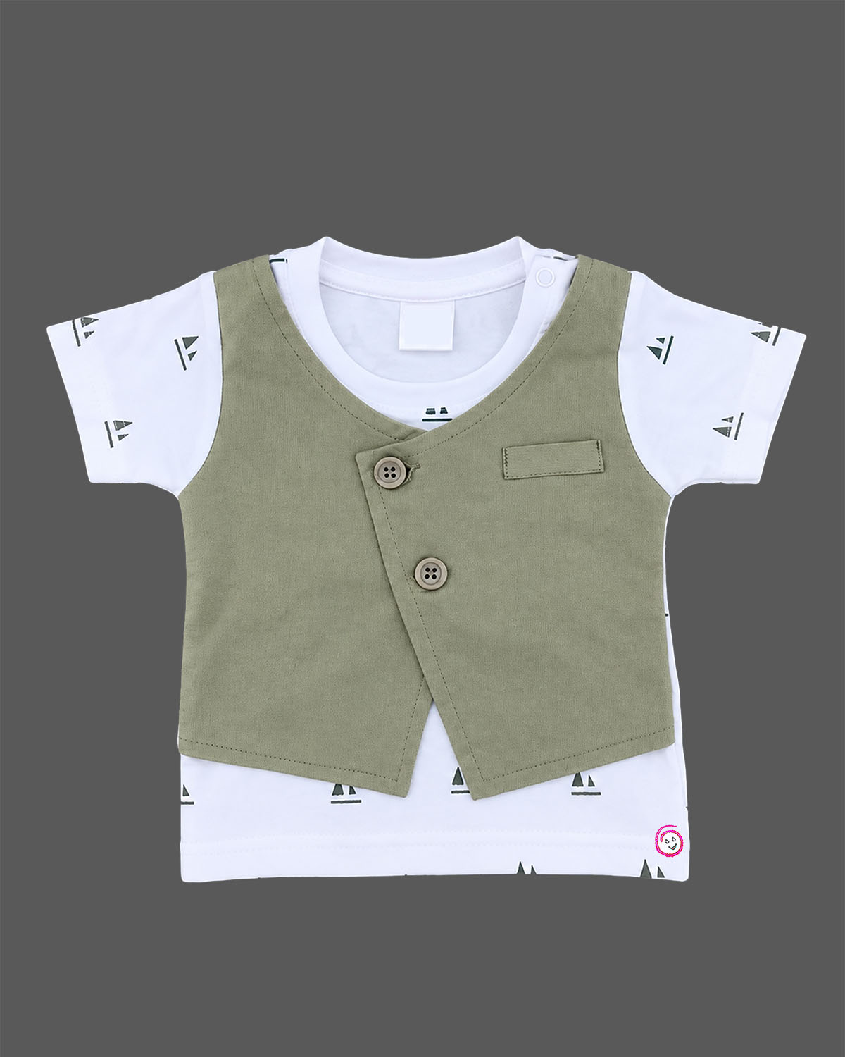 Infant cotton t-shirt with attached waistcoat and matching shorts set for boys casual wear