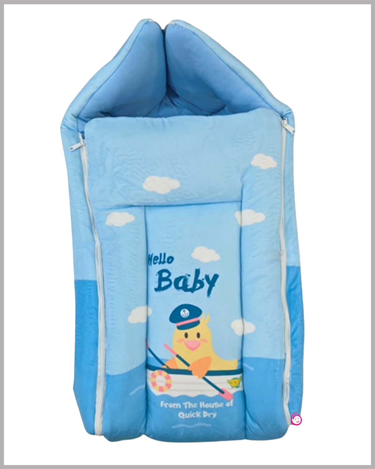 Quick dry baby kangaroo wrapper hello baby printed carry bed - Sky Blue