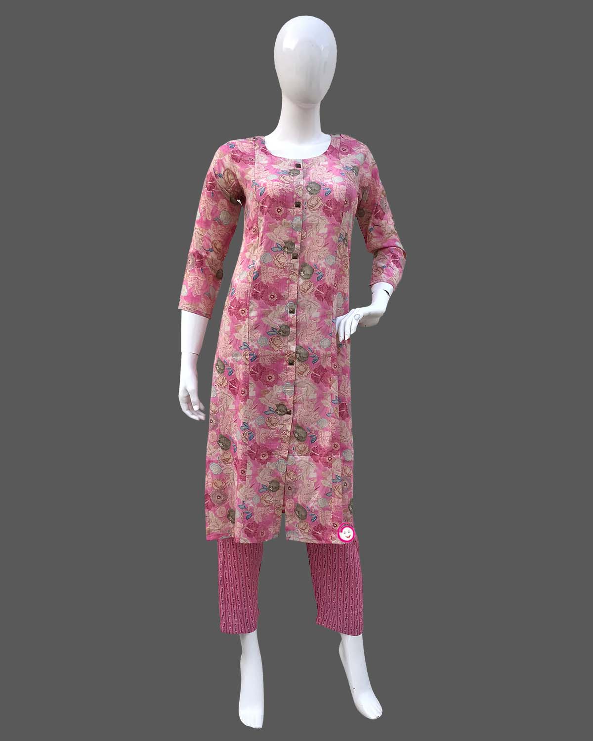 Maternity overall floral printed full sleeve top & pant set - Pink