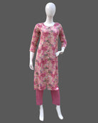 Maternity overall floral printed full sleeve top & pant set - Pink