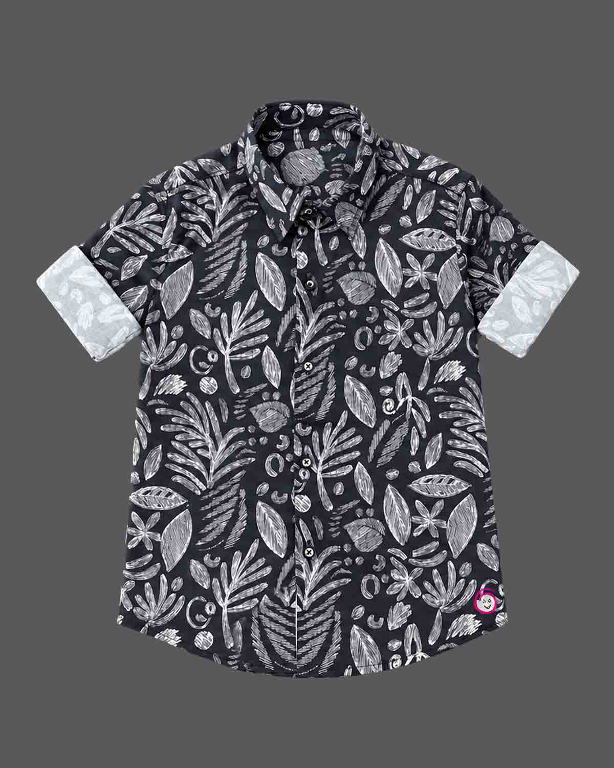 Boys printed cotton shirt with spread collar and turn-up sleeves for party wear for boys.