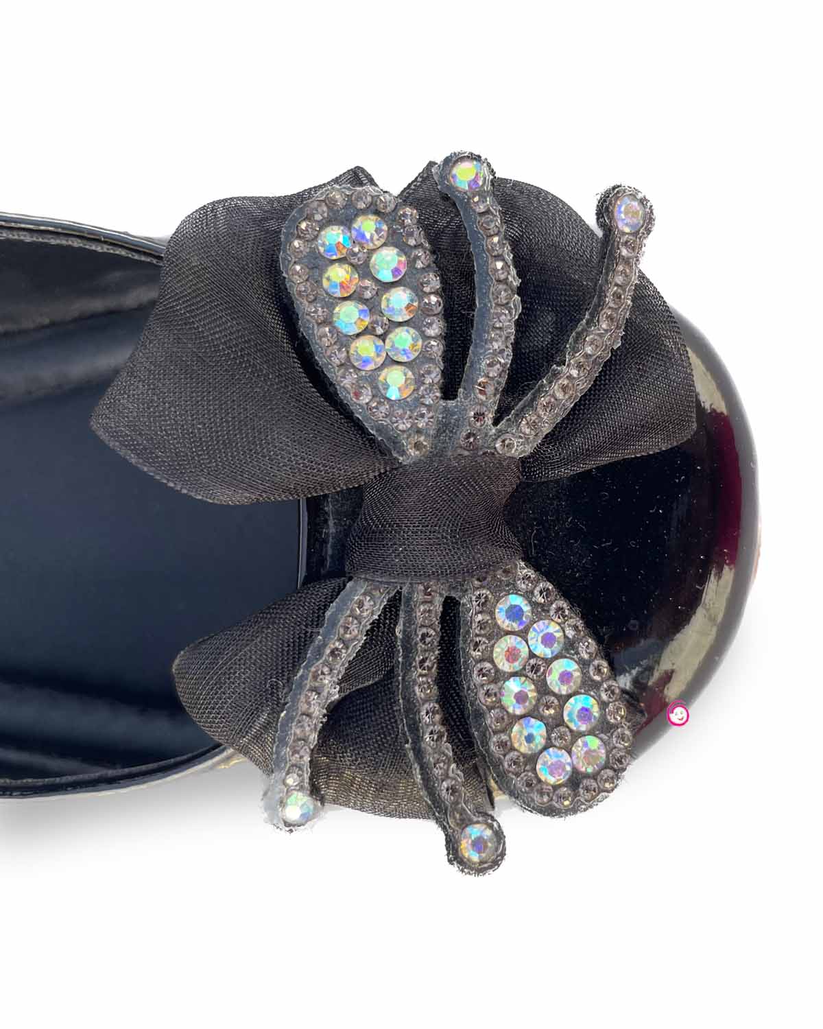 Girls bow applique with velcro closure - Black