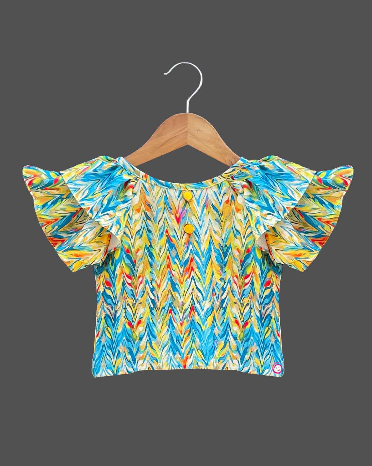 Girls western top & shorts with butterfly sleeve - Blue