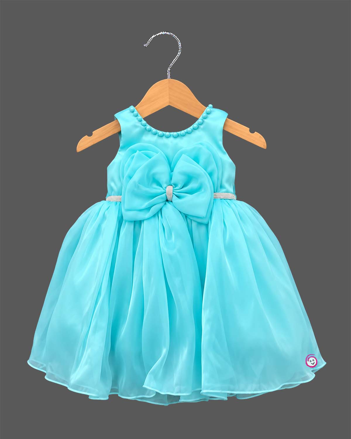 Infant net frock with front bow detail, childrens party wear dress for birthday celebration