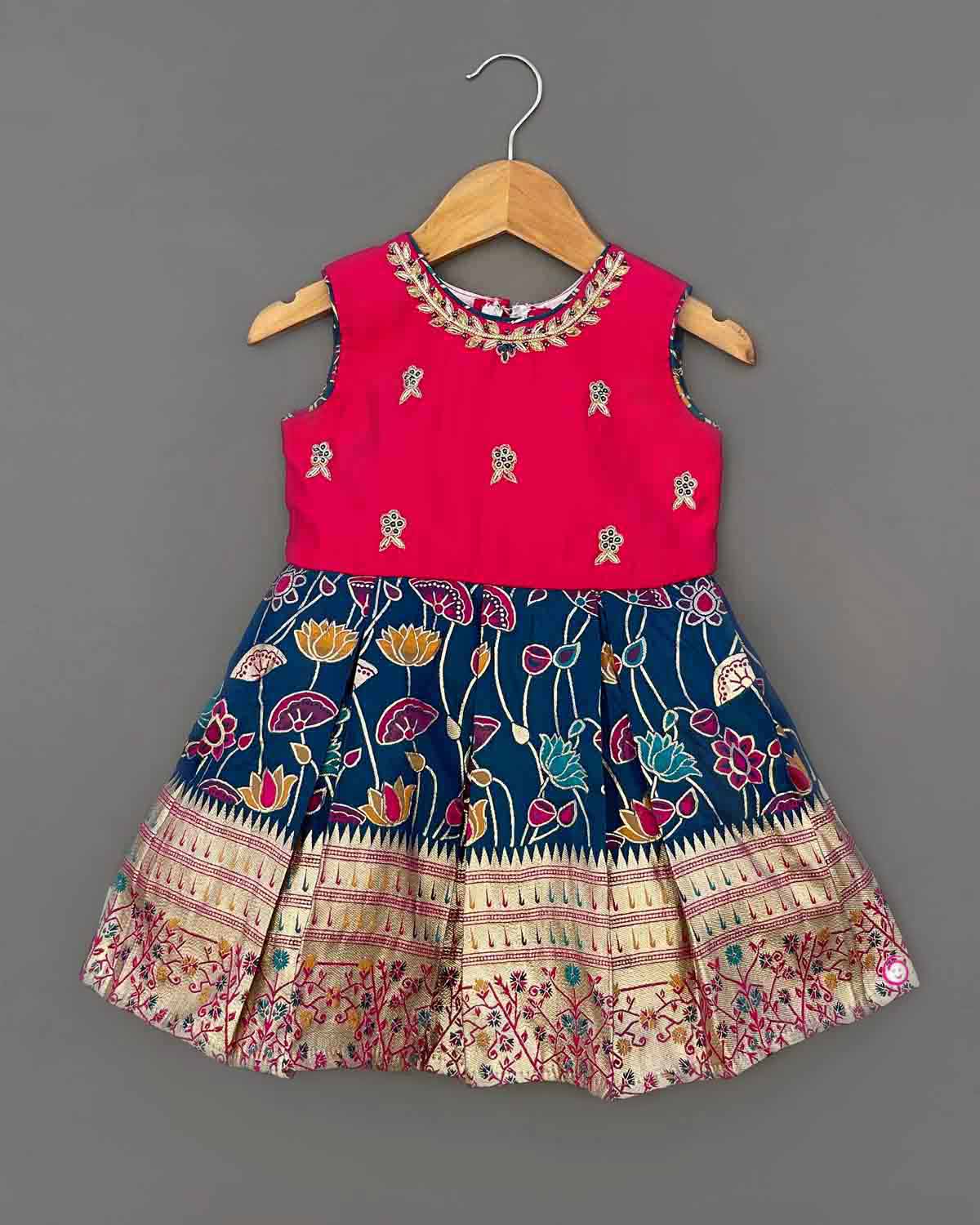 Girls floral printed traditional frock - Ariel Blue