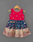 Girls floral printed traditional frock - Ariel Blue