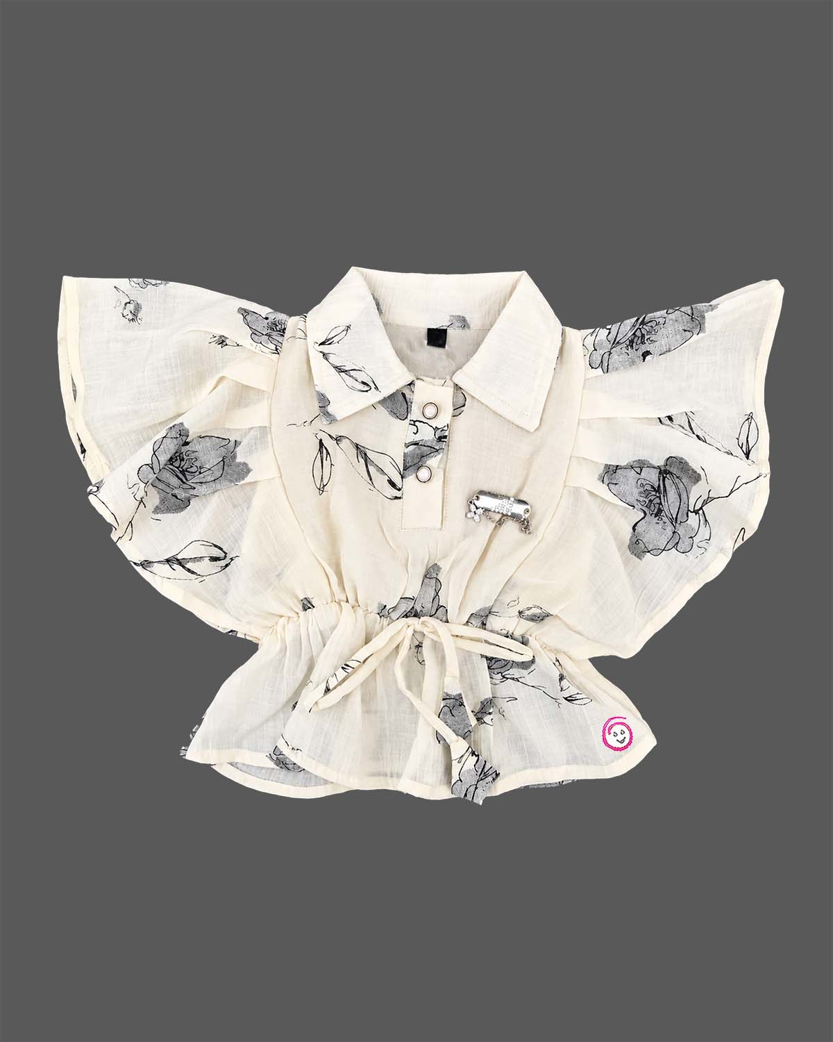 Kids printed butterfly sleeve western top with drawstring waist for birthday celebration