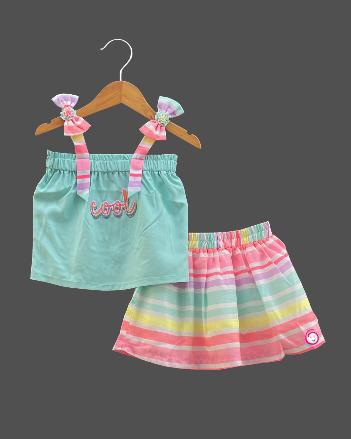 Girls western top & skirts with sleeveless - Sea Green