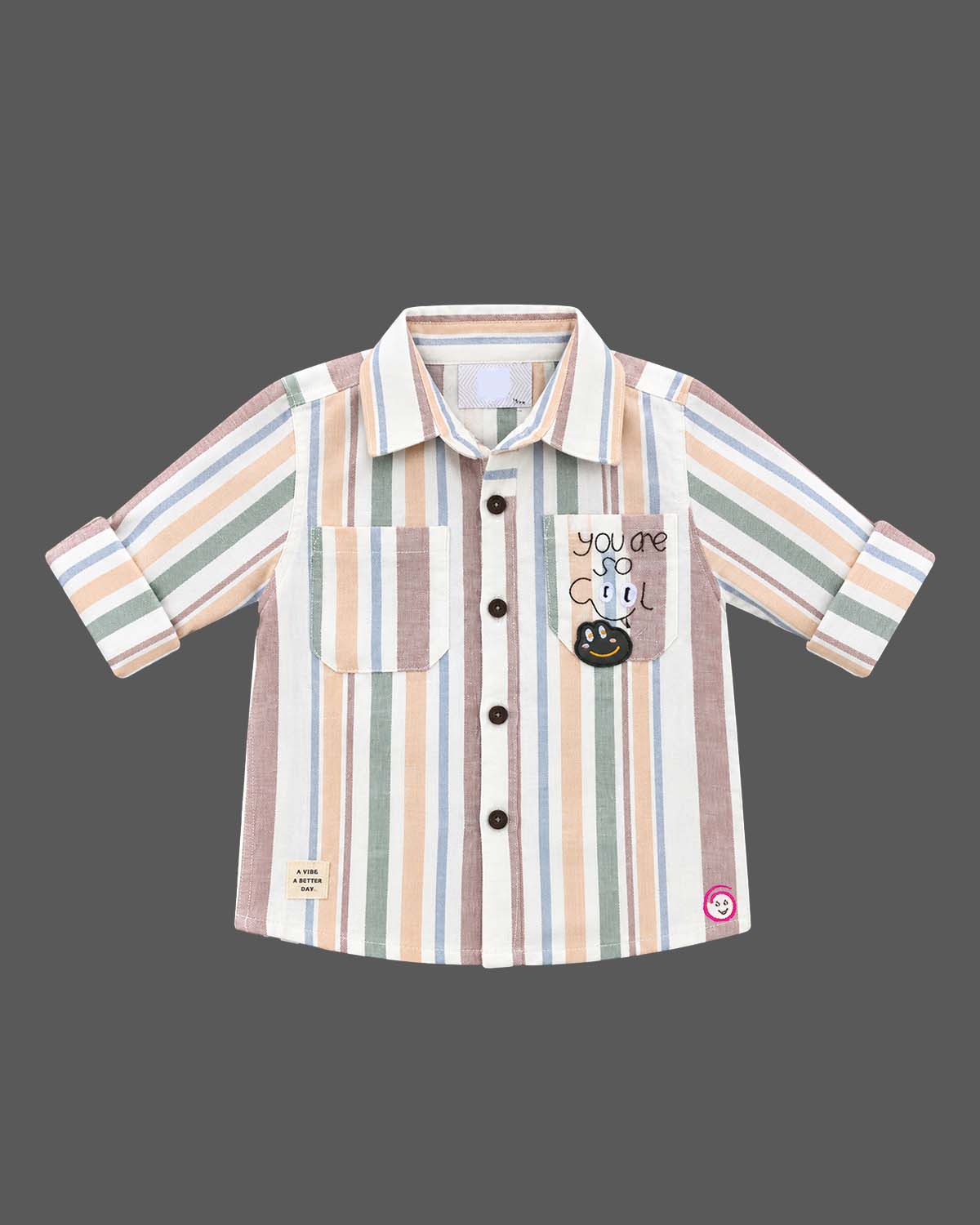 Toddler boy indo western dress for boys featuring striped shirt and cargo pants