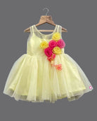Girls party frock with stitched flower - Light Yellow