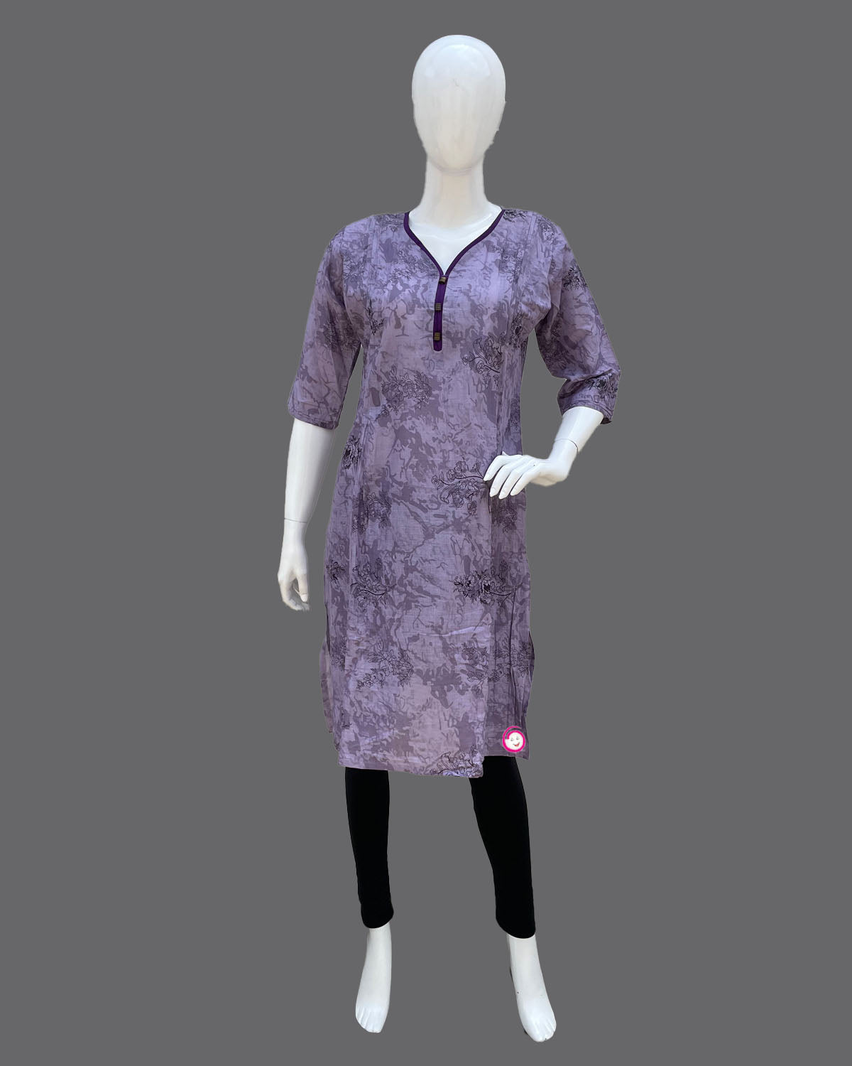 Women Over All Floral Printed Kurti With Zip - Lavender