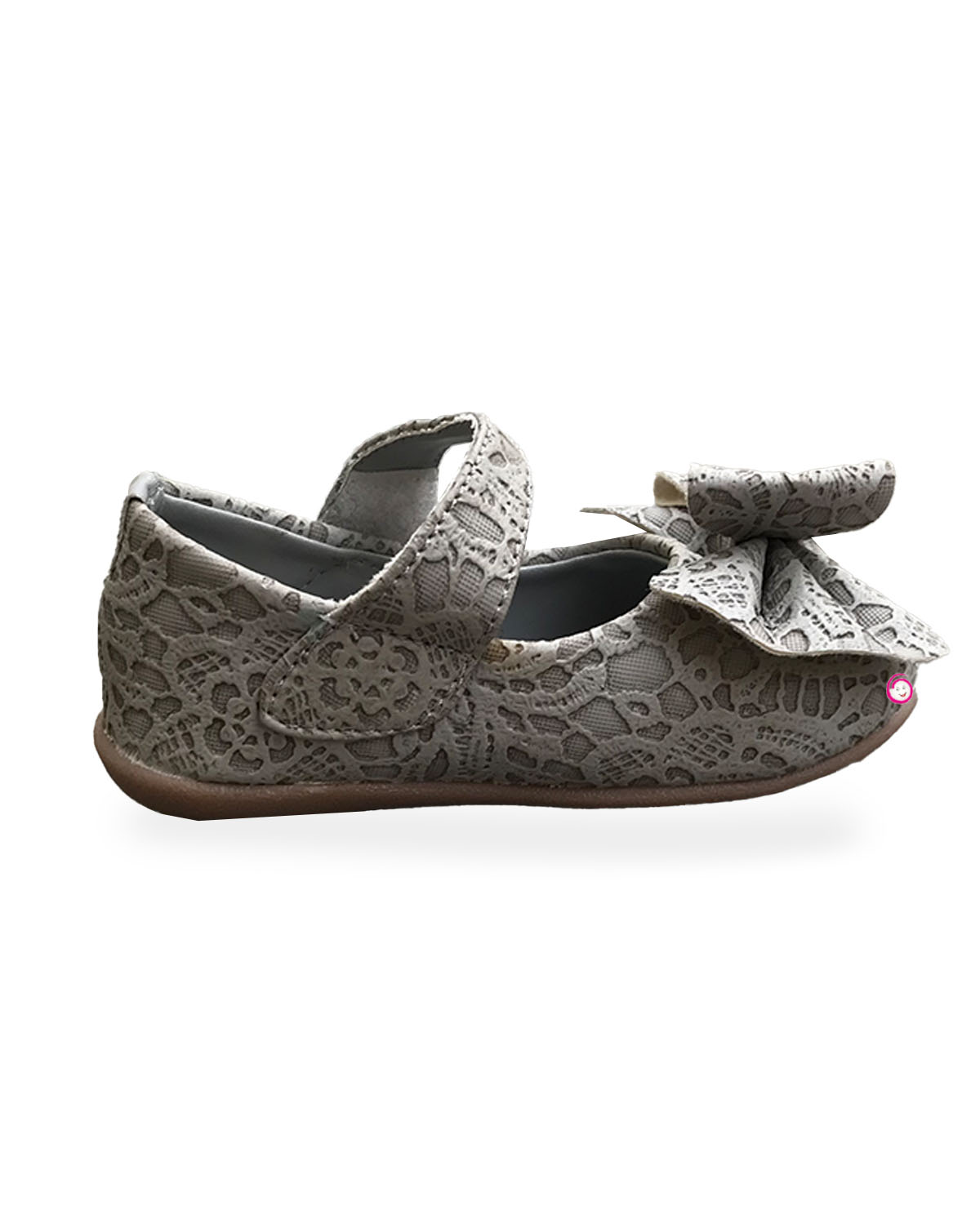Girls bow applique velcro closure party shoe - Grey