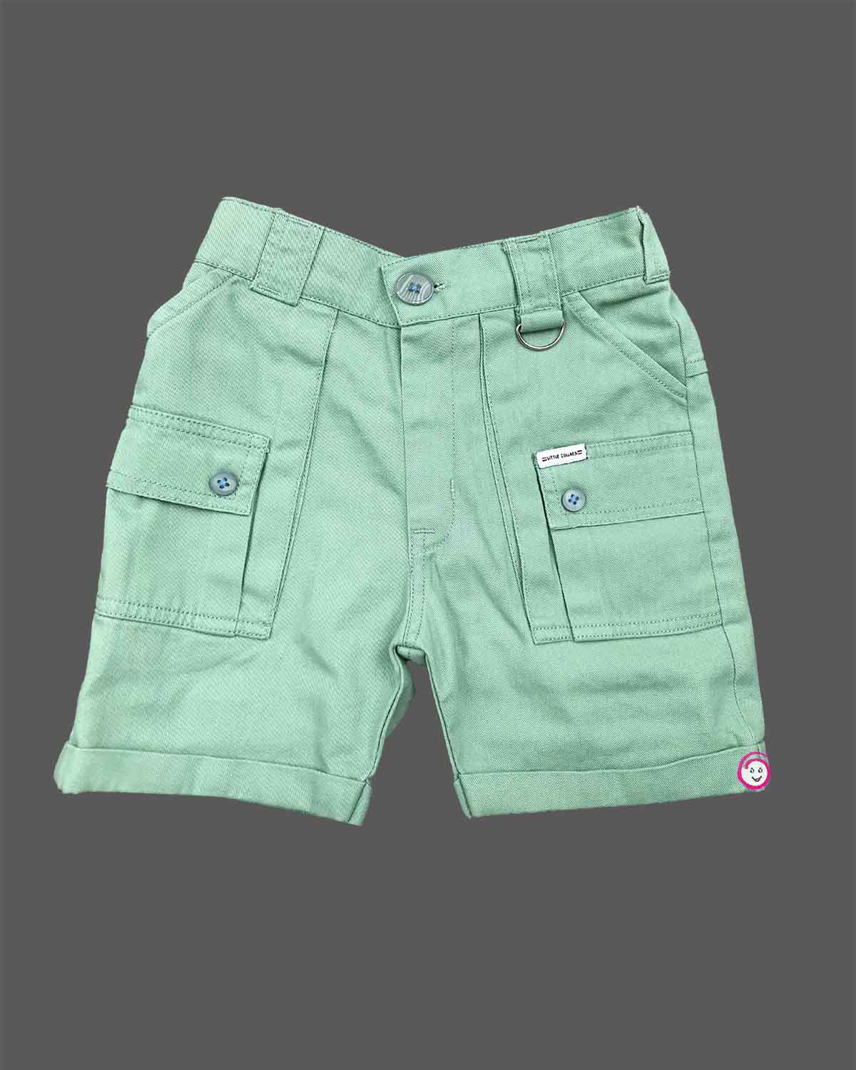 Boys multi pocket vertical striped shirt with matching cargo shorts two piece outfit