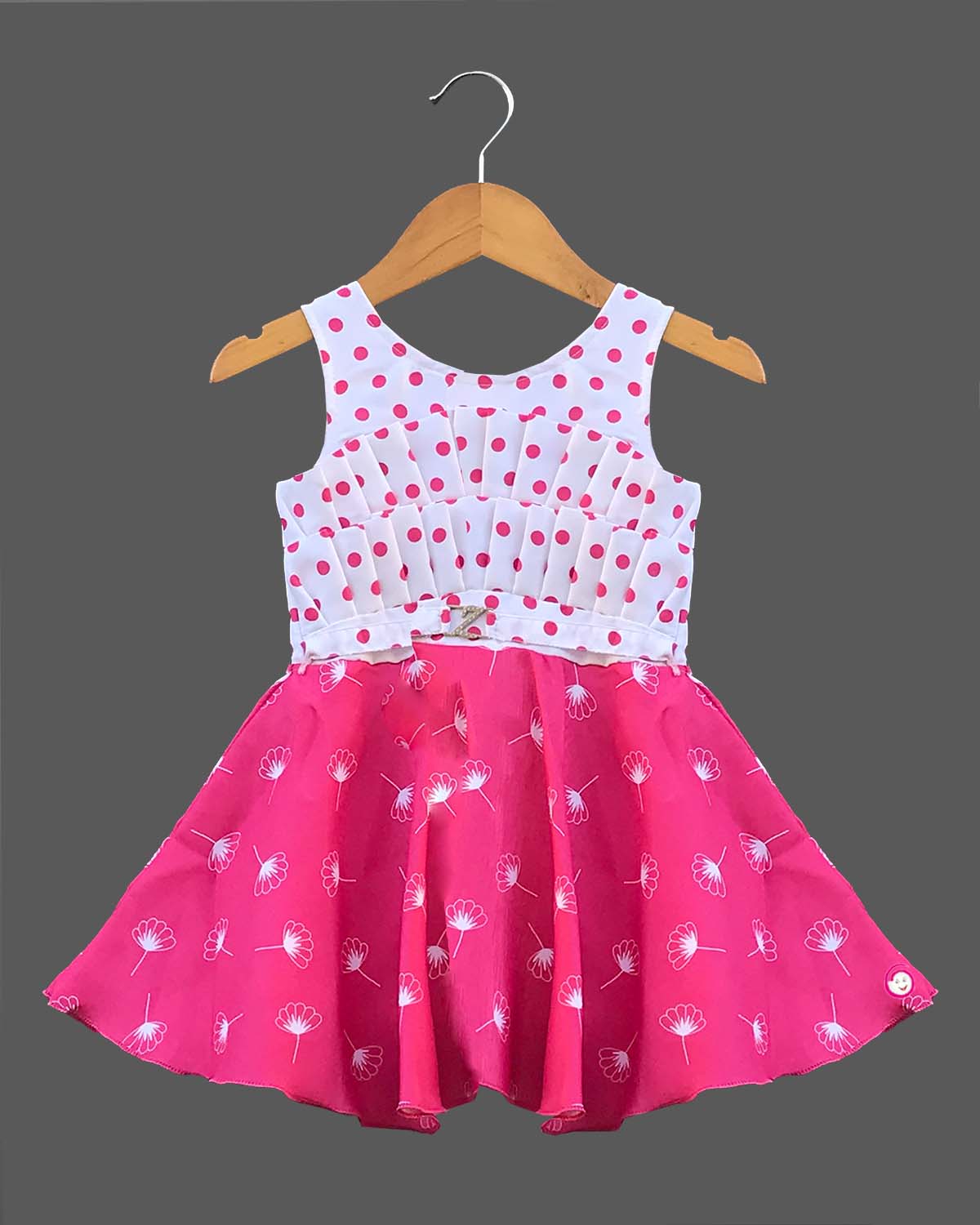 Girls dot design casual frock - Pink