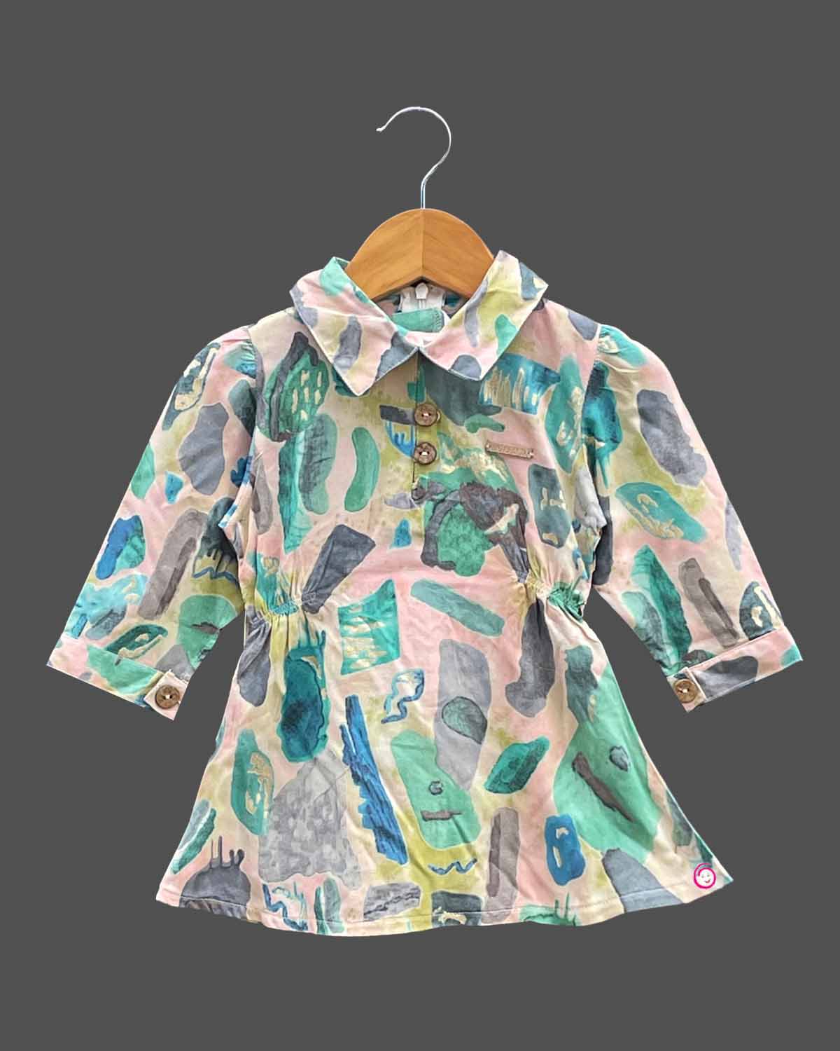 Girls colorful printed with western top & pant - Sea Green
