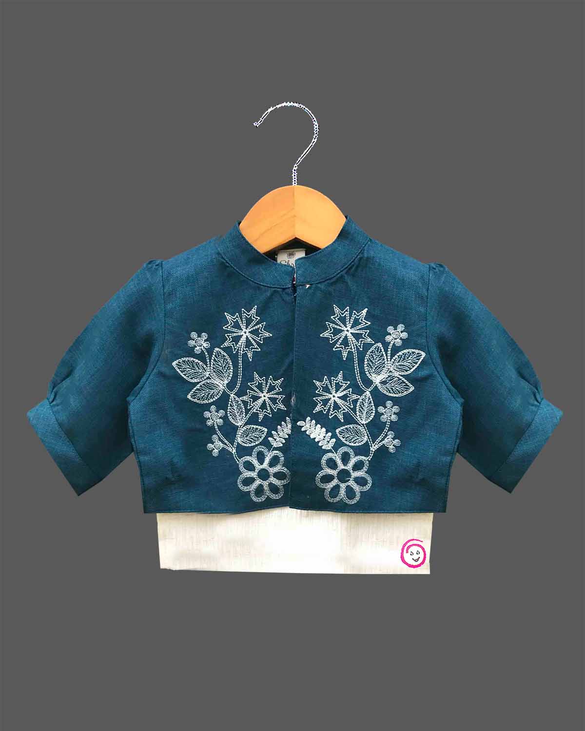 Baby girl floral top skirt set with jacket for kids party wear