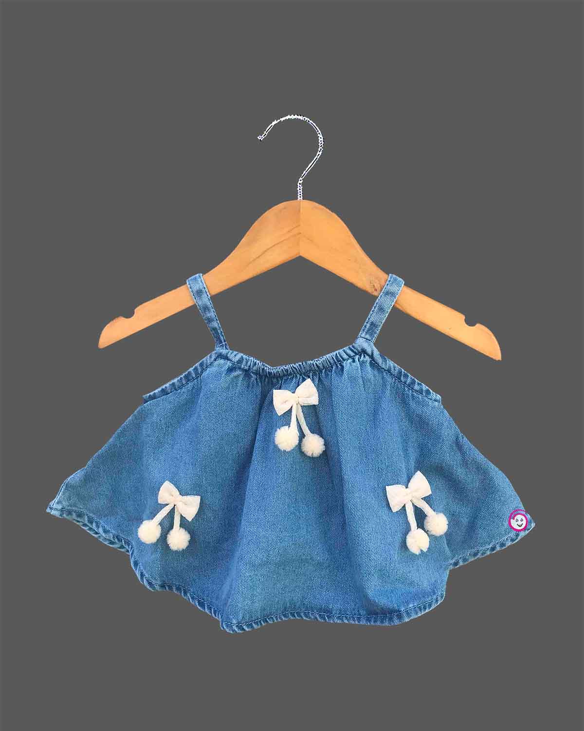Baby Girl Denim Top Set with Bows and Lace Detailing for Kids Western Wear