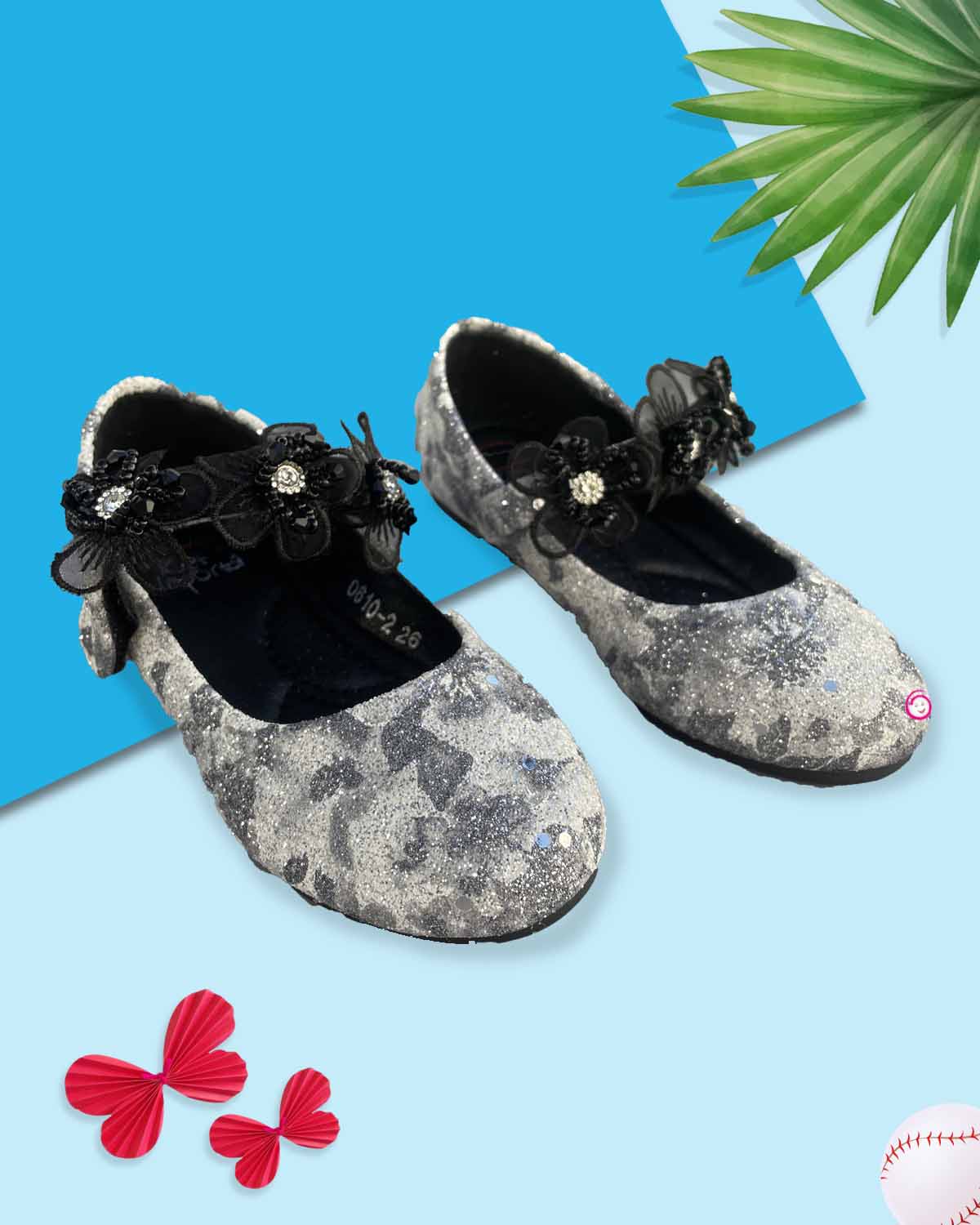 Girls design applique party shoe - Black