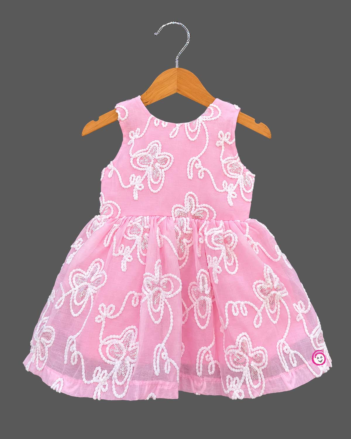 Baby girl frock with embroidered net and matching bolero jacket for party wear